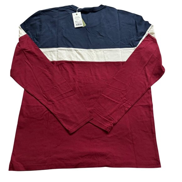 Marine layer jacob LS crew Mens Colorblock Long Sleeve Tee sz Medium red navy - Picture 3 of 11